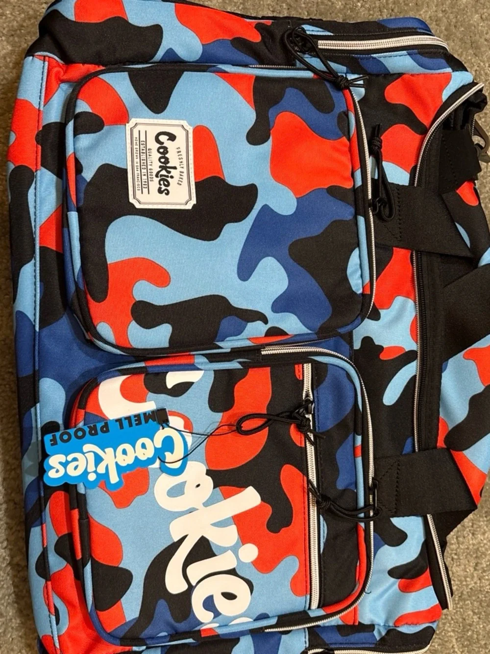 Cookies Blue & Red Camo Duffel Bag with Multiple Pockets